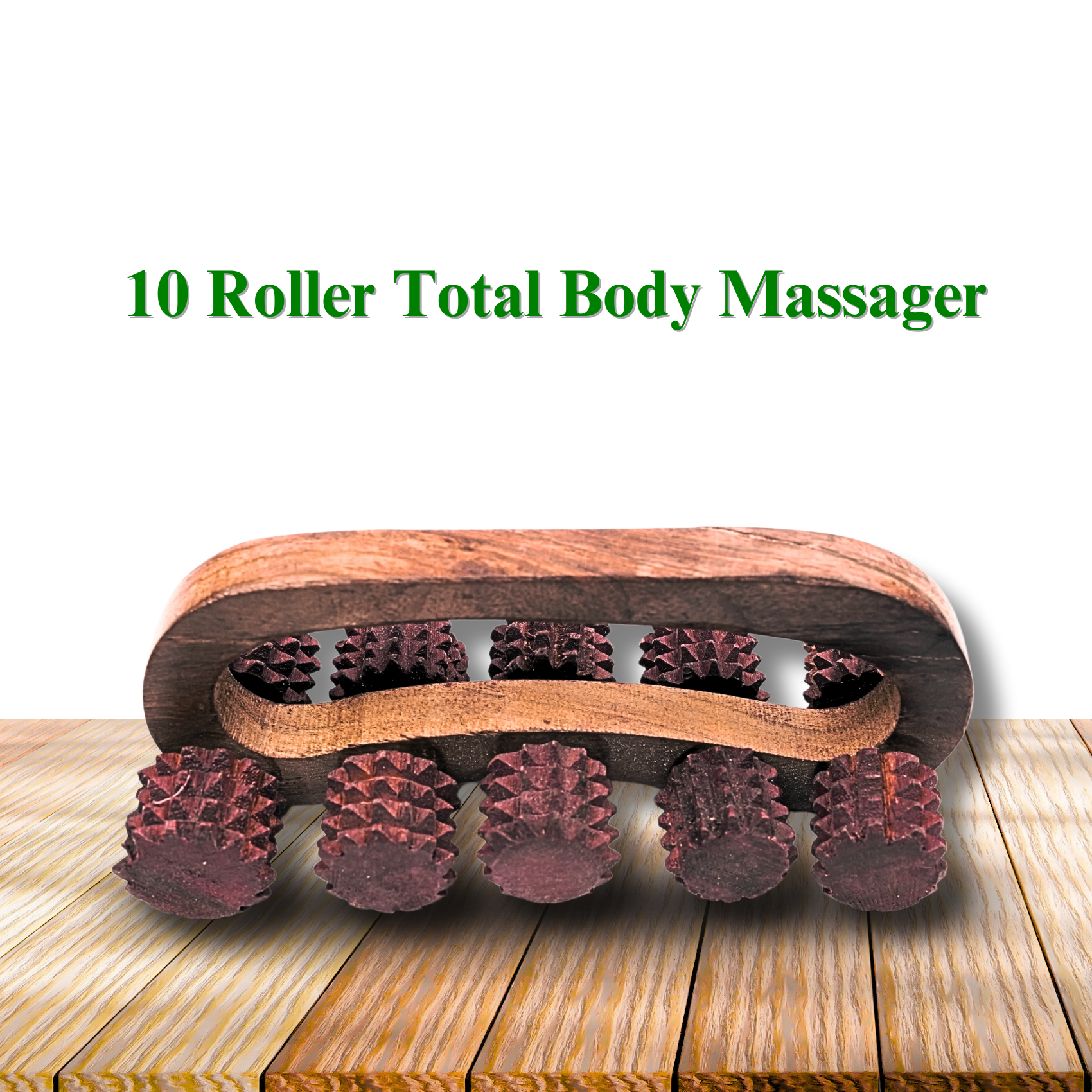 Wooden Acupressure Back Massager – Multi-Purpose Pain Relief Tool with 10 Rollers