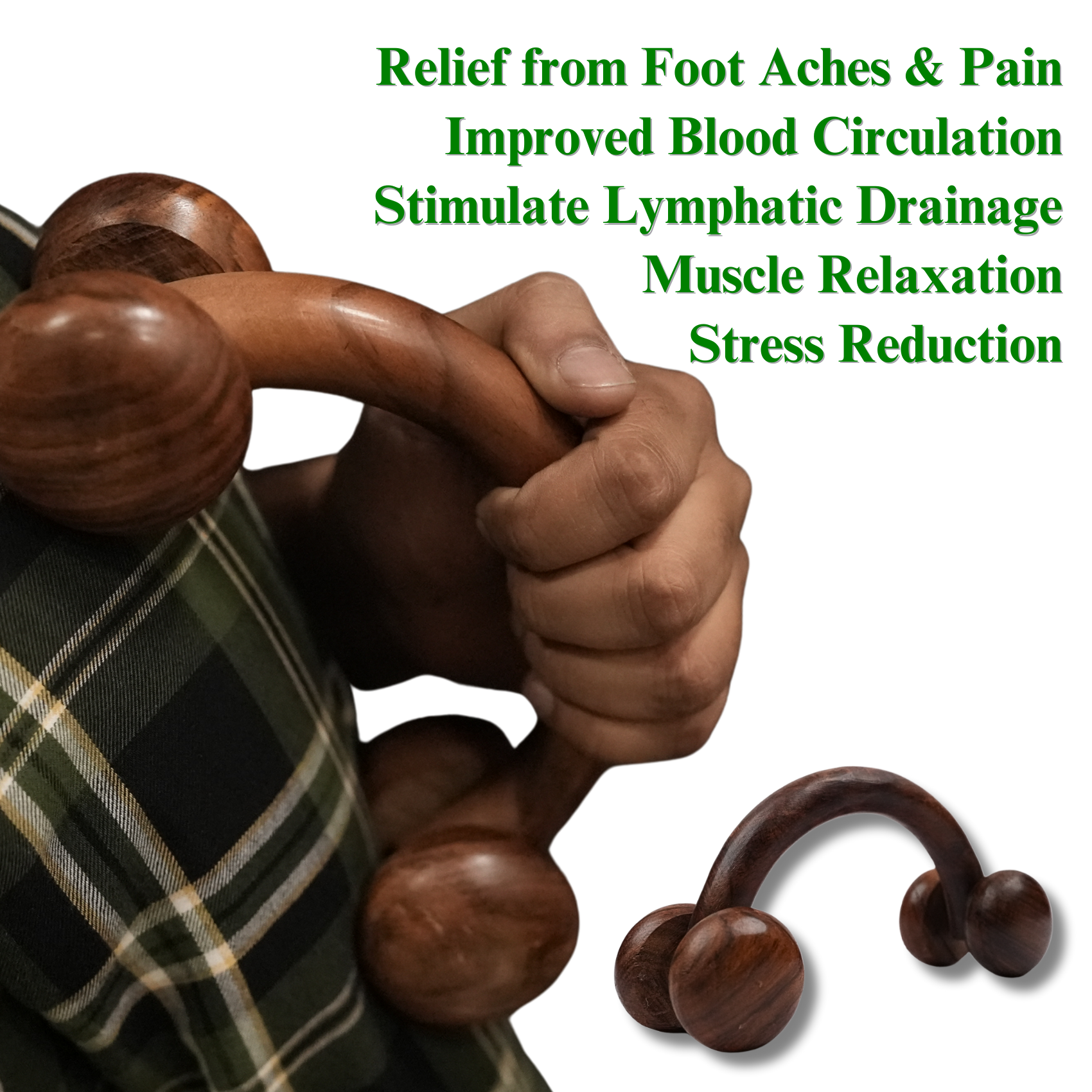 Wooden D-Handle Round Roller Massager – Deep Tissue Stress Relief Tool