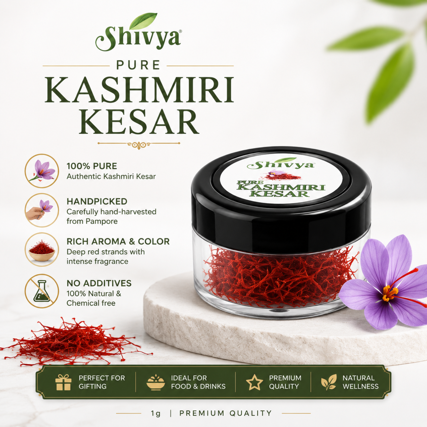 Pure Kashmiri Kesar (1g) | Premium Quality Kesar by Shivya Ayurveda
