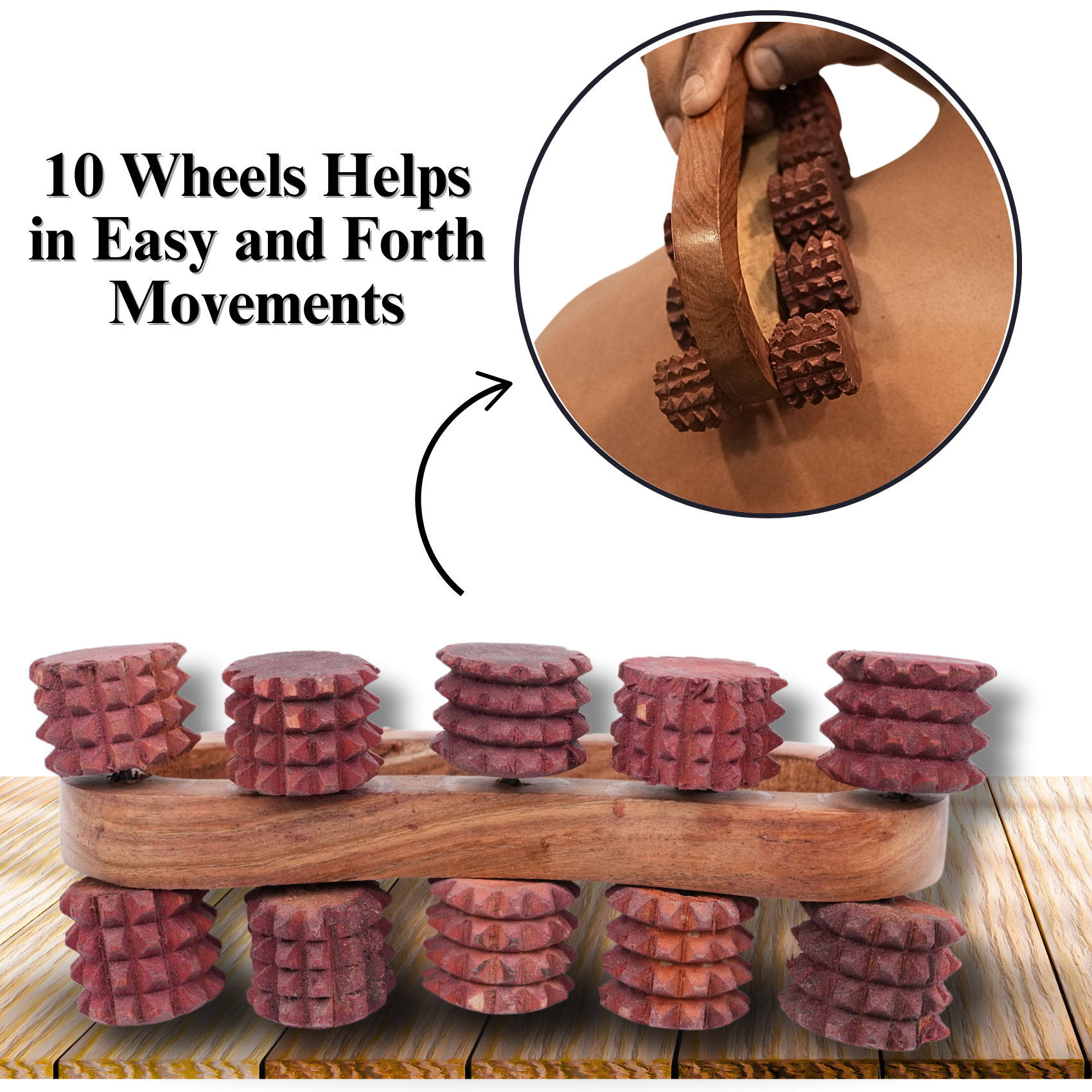 Wooden Acupressure Back Massager – Multi-Purpose Pain Relief Tool with 10 Rollers