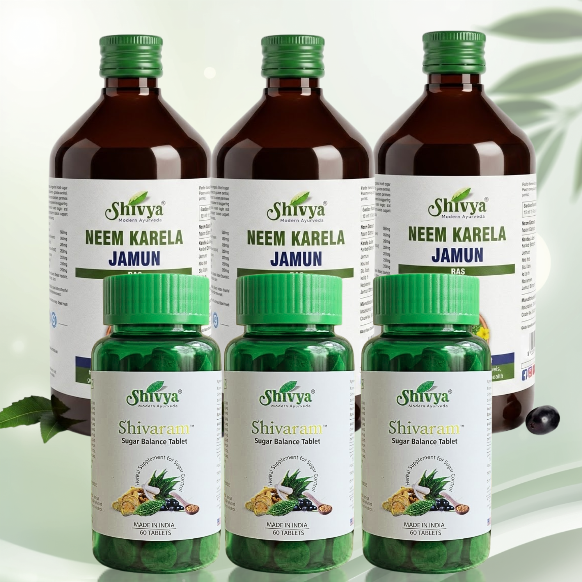 Shivya Sugar Balance Tablet and Shivya Neem Karela Jamun Ras Combo