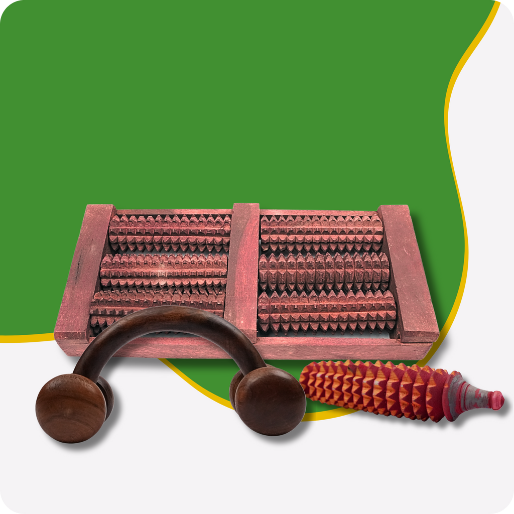 6 Roller Wooden Foot Massager ,  Karela Massager,  Wooden D-Handle Massager