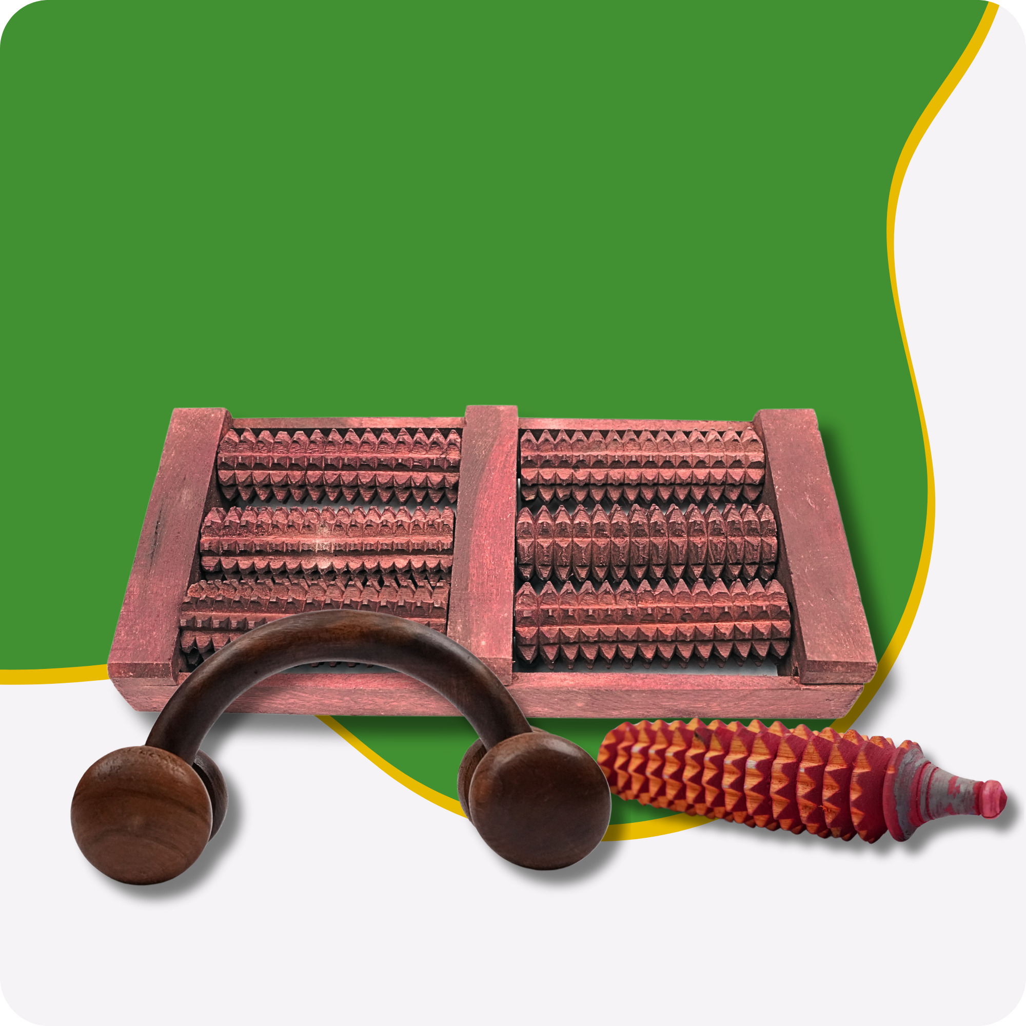 6 Roller Wooden Foot Massager ,  Karela Massager,  Wooden D-Handle Massager