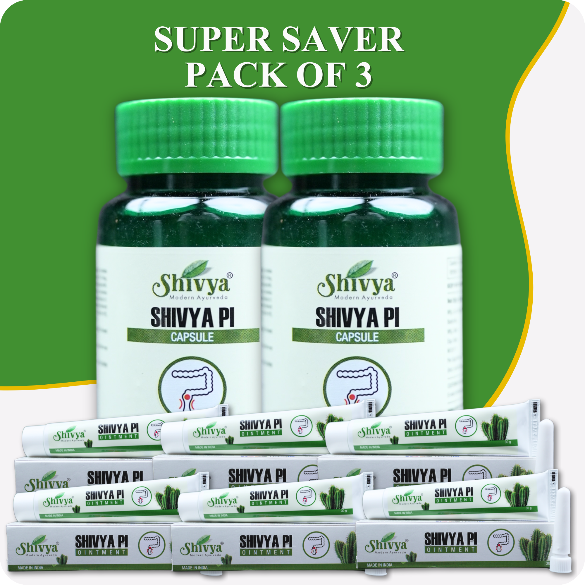 Pi Capsules and Pi Ointment Combo Super Saver Pack of 3