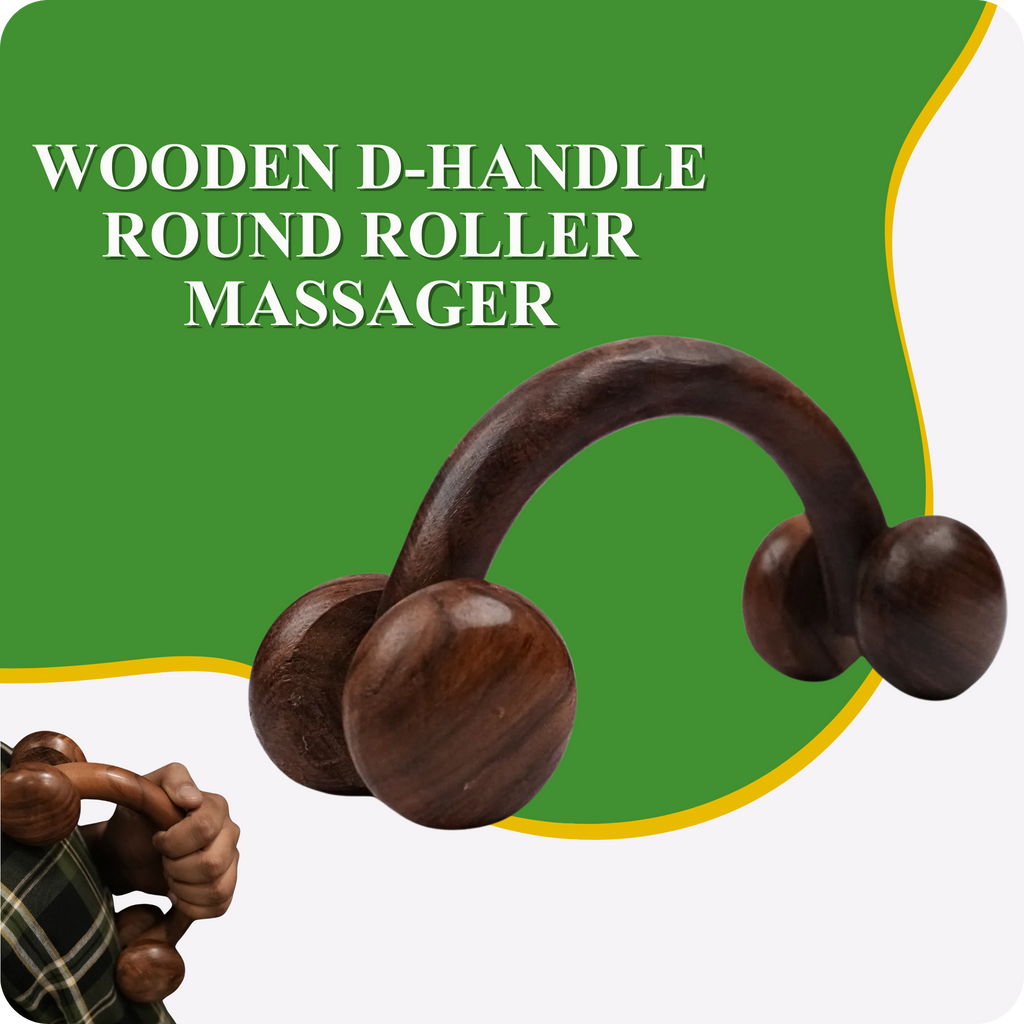 Wooden D-Handle Round Roller Massager – Deep Tissue Stress Relief Tool