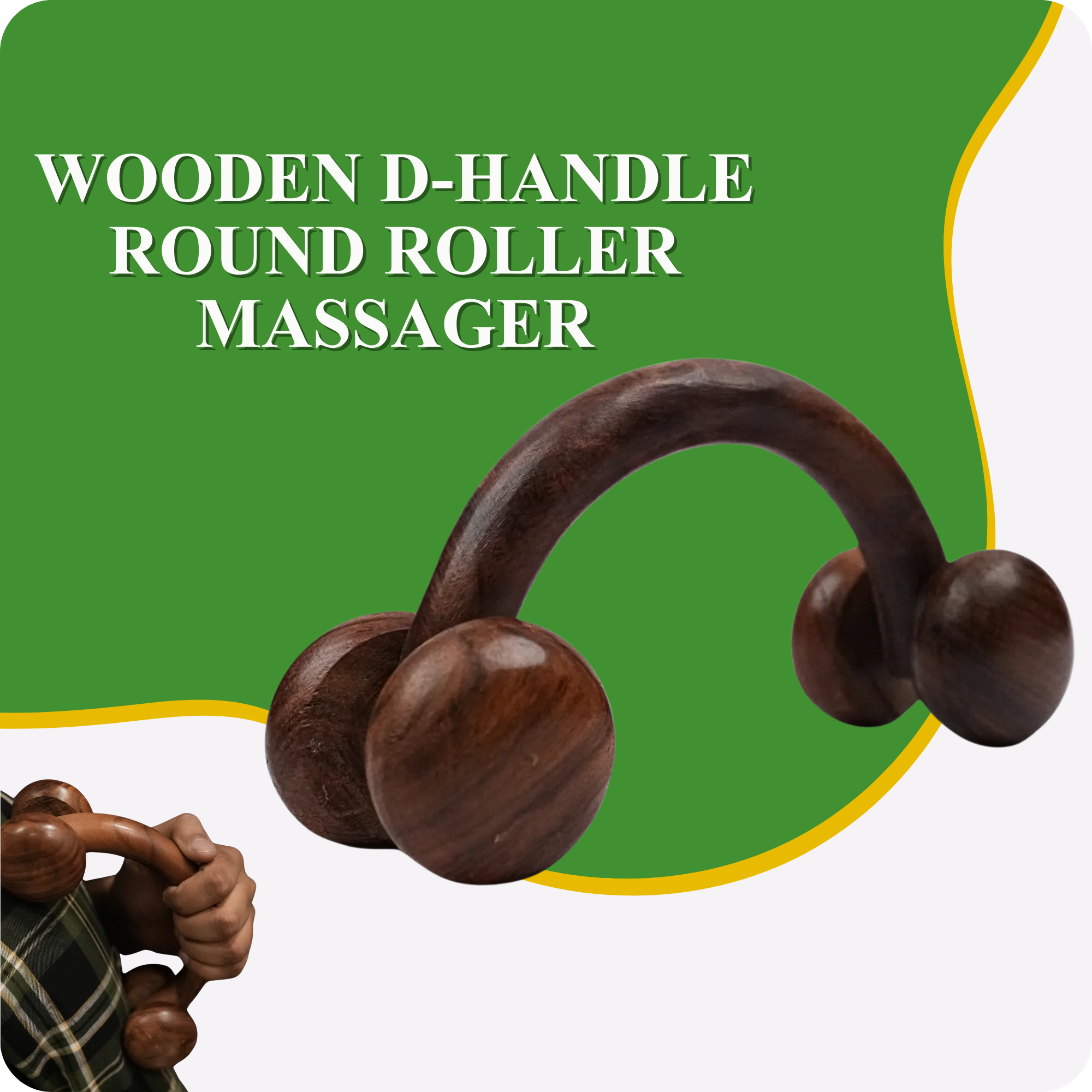 Wooden D-Handle Round Roller Massager – Deep Tissue Stress Relief Tool