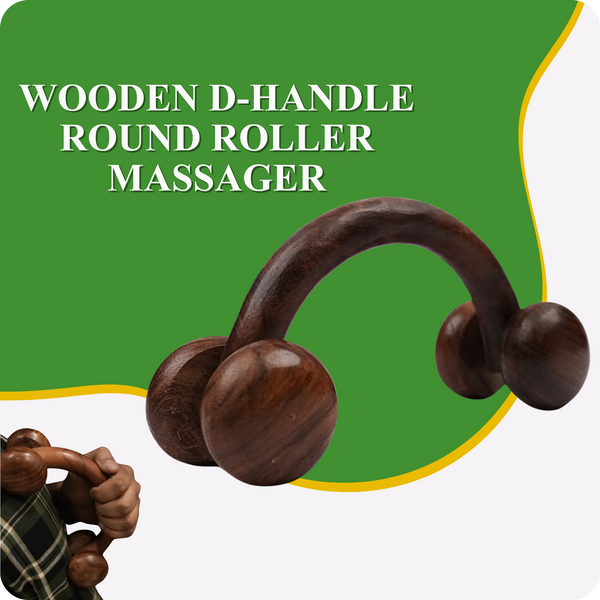 Wooden D-Handle Round Roller Massager – Deep Tissue Stress Relief Tool