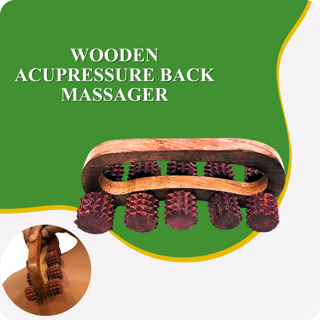 Wooden Acupressure Back Massager – Multi-Purpose Pain Relief Tool with 10 Rollers