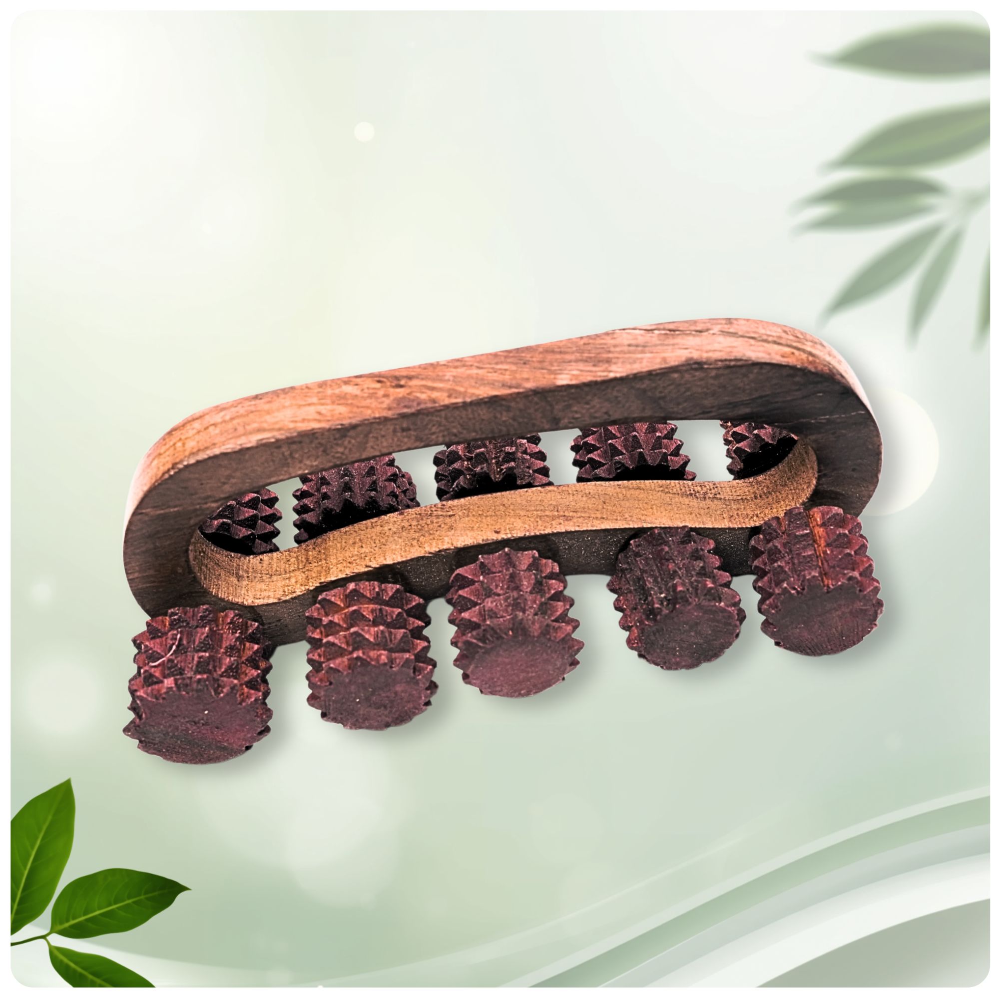 Wooden Acupressure Back Massager – Multi-Purpose Pain Relief Tool with 10 Rollers