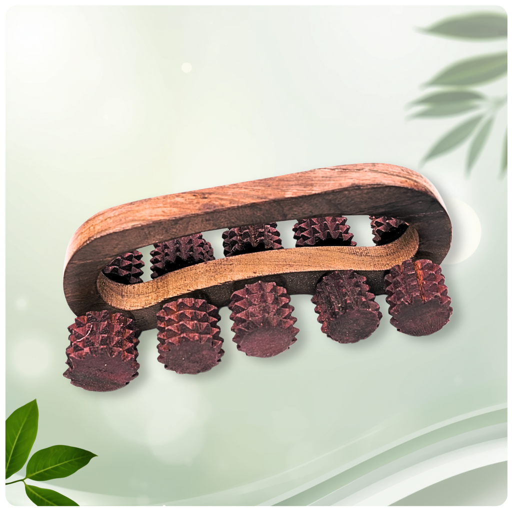 Shivya Wooden Acupressure Back Massager – Multi-Purpose Pain Relief Tool with 10 Rollers