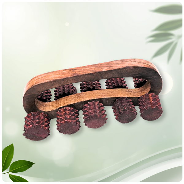 Shivya Wooden Acupressure Back Massager – Multi-Purpose Pain Relief Tool with 10 Rollers