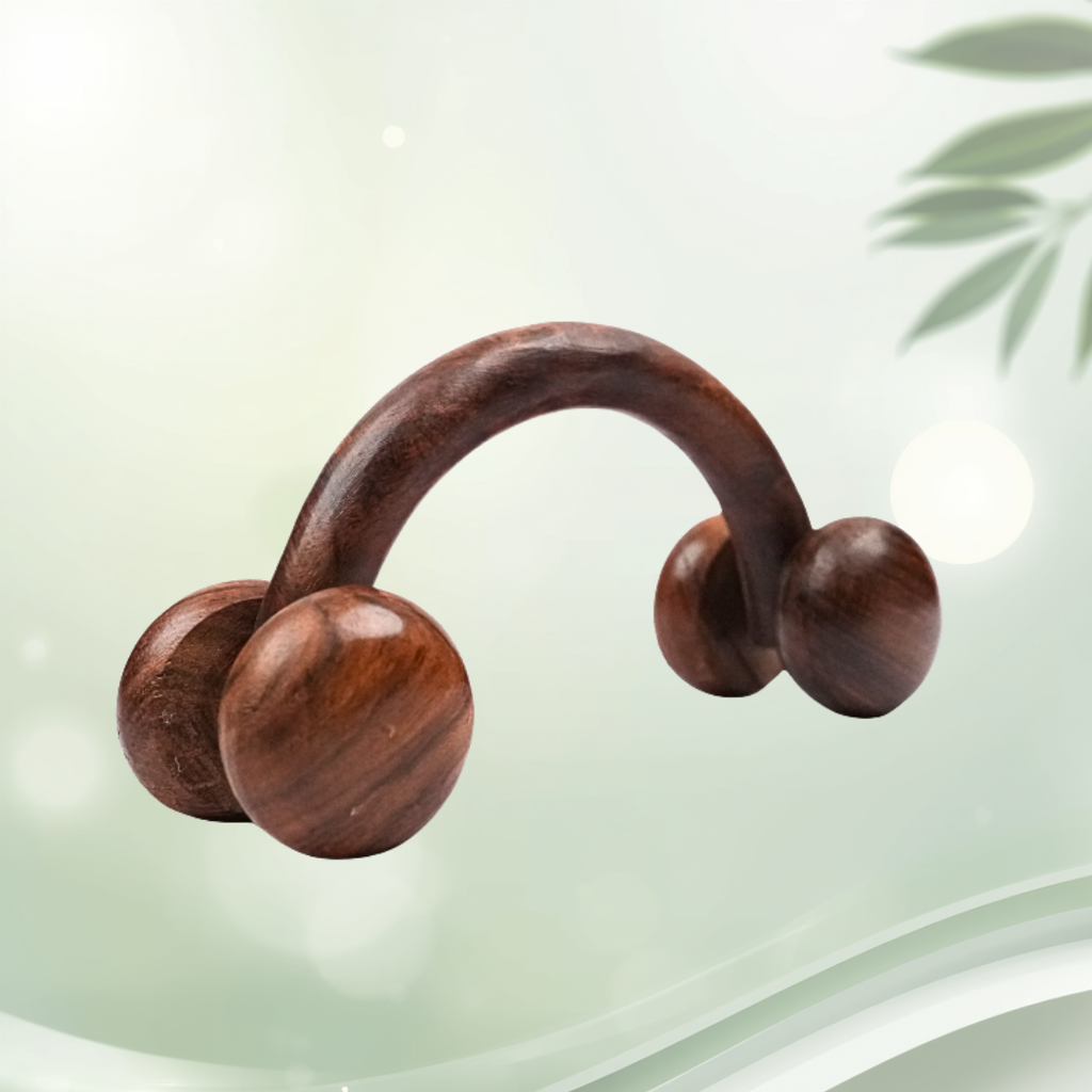 Shivya Wooden D-Handle Round Roller Massager – Deep Tissue Stress Relief Tool